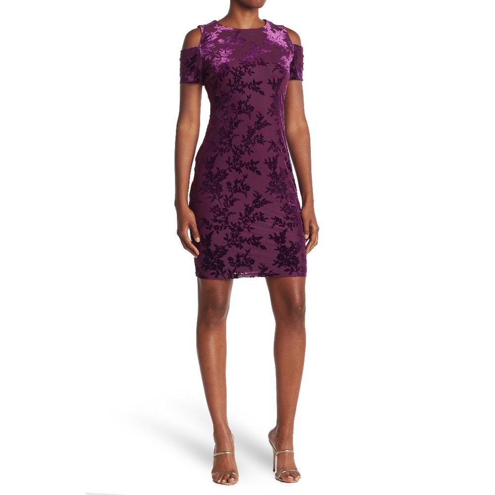 CALVIN KLEIN Burnout Velvet Cold Shoulder Sheath Dress Size 4